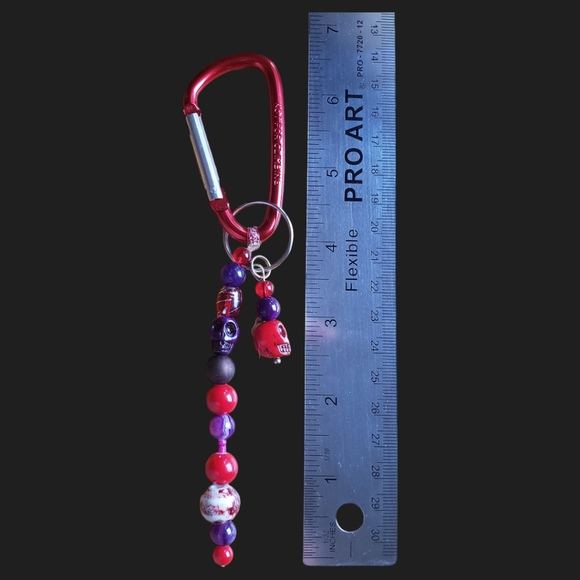 Dia de Muertos Red & Purple Hand Crafted Keychain - Picture 6 of 7